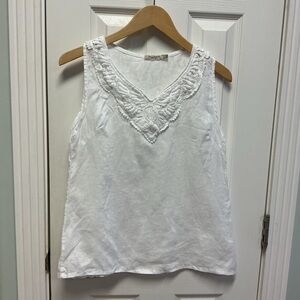 Viola Borghi Italy SZ S Linen,  White Cotton Crochet Detail Tank Top Minimalist